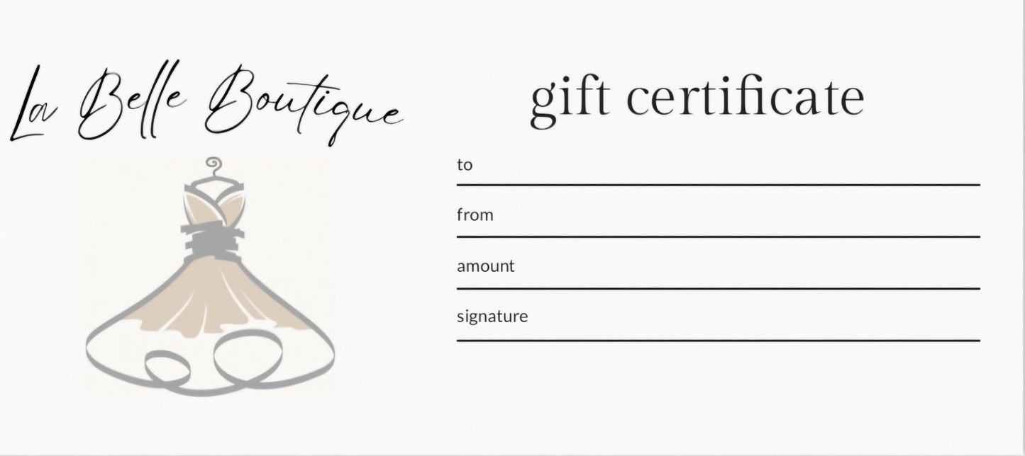 La Belle Boutique Gift Certificate